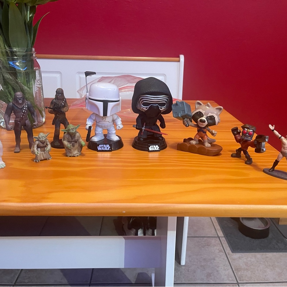 Lot of funko pops and Star Wars action figures